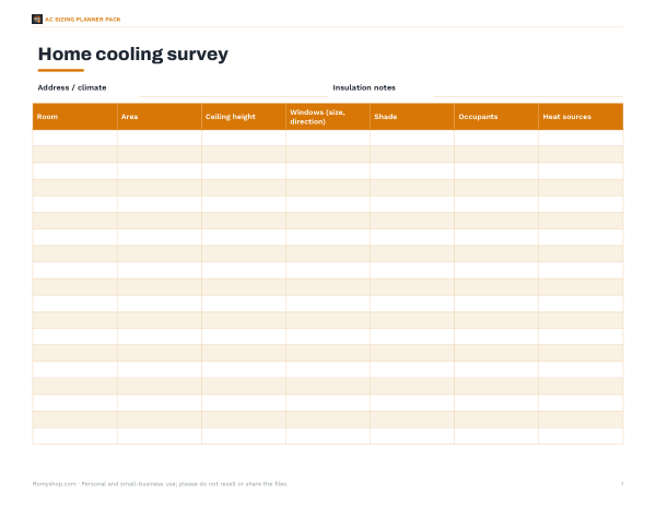 Preview of Printable AC Home Cooling Survey